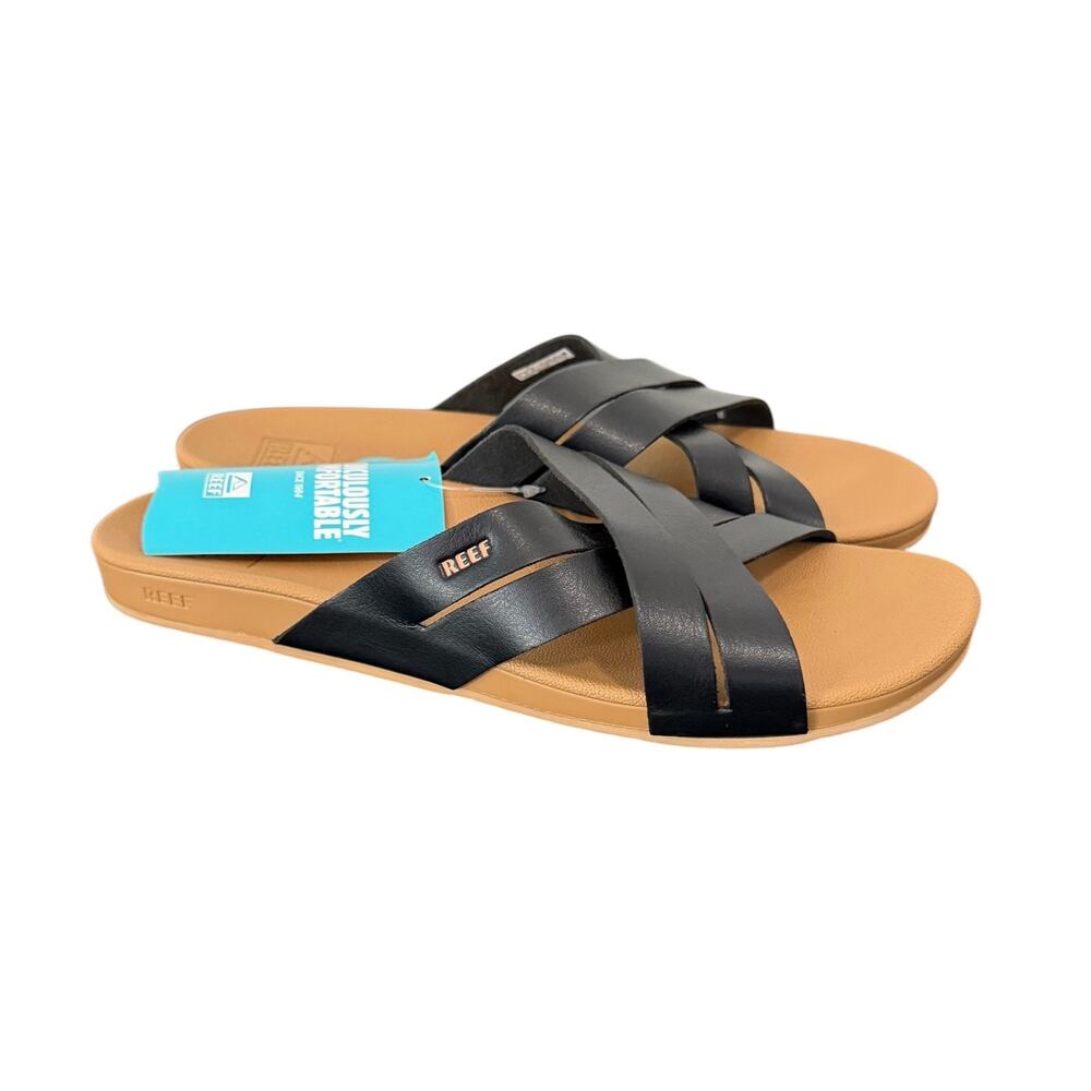 Reef Cushion Spring Bloom Slide Sandals Black Women’s 8.5 Beach Resort NWT - Picture 6 of 8